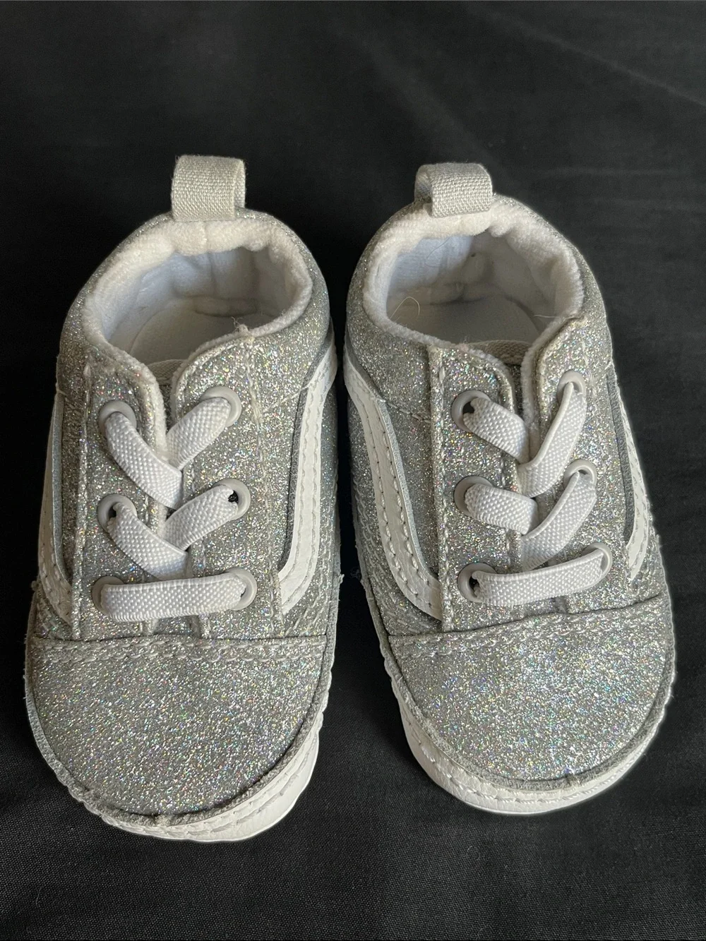 Vans Infant Glitter Silver Slip-On Sneakers Size 3.0 Baby Shoes Sparkle NWOT